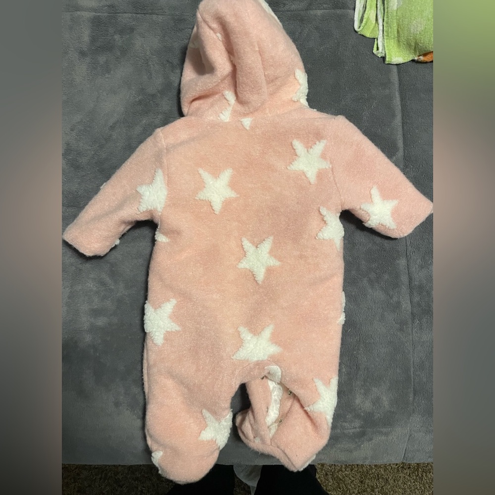 Pram/stroller winter suit pink with white starts brand is NEXT & itis 0-3 months